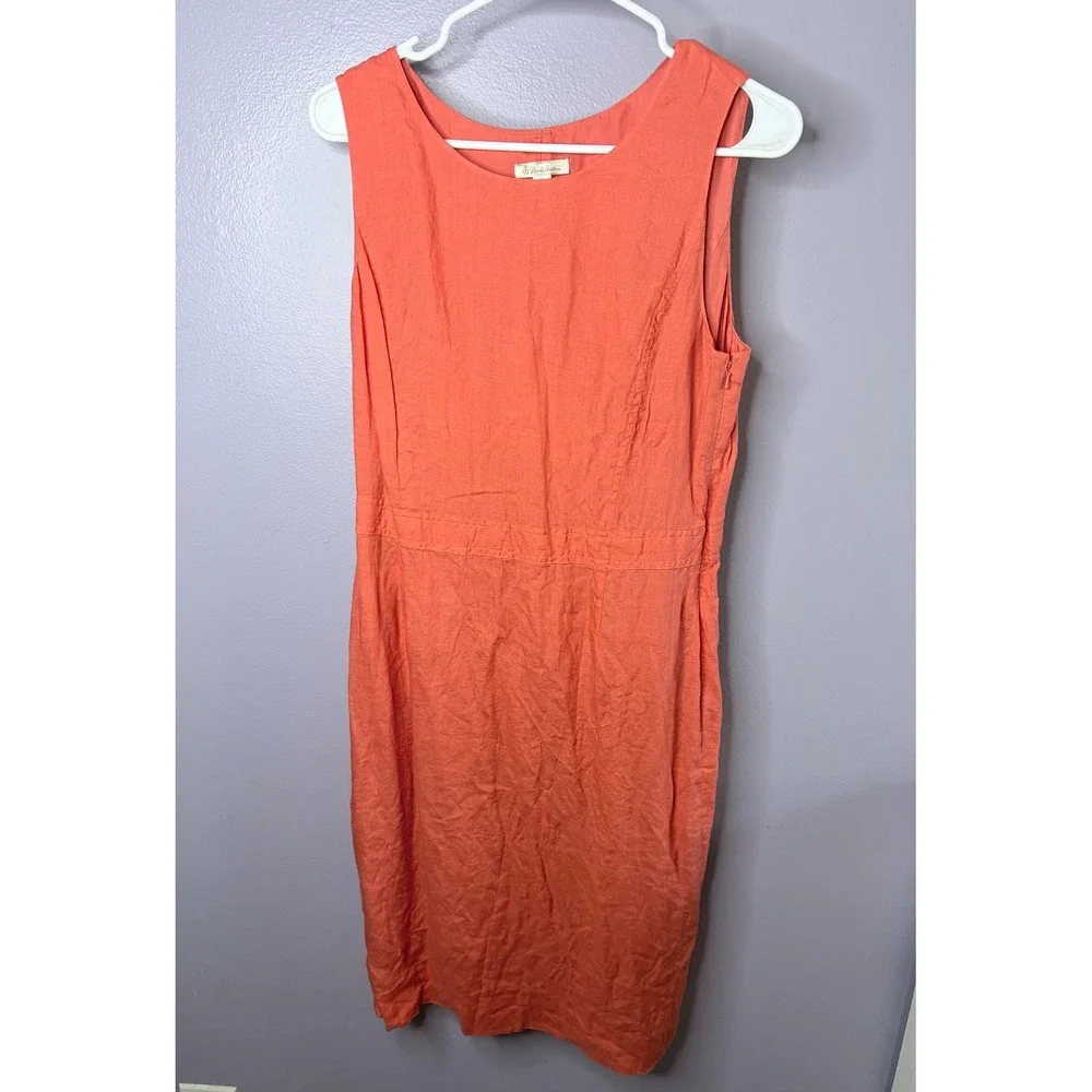 Brooks Brothers Womens 100% Linen Sheath Dress Coral Pink Sleeveless Size 10 - Picture 2 of 9